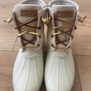 Sperry Cream and Tan Duck Boots